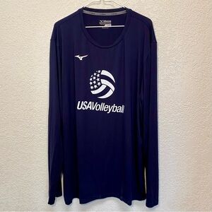 Mizuno Performance T-Shirt Men’s 2XL Blue USA Volleyball Competition Long Sleeve